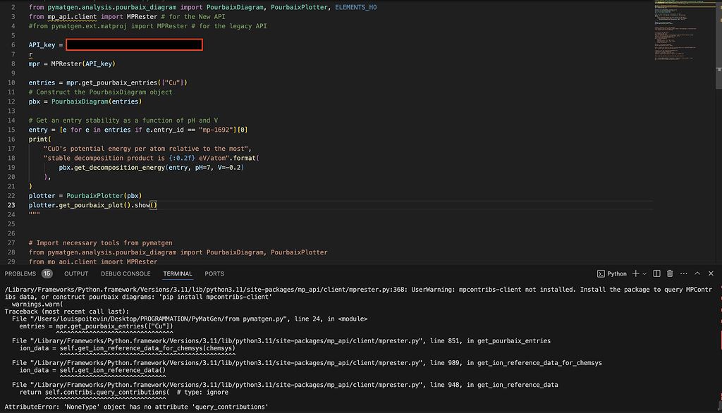 Can't get the Pourbaix diagram package to work Materials Project